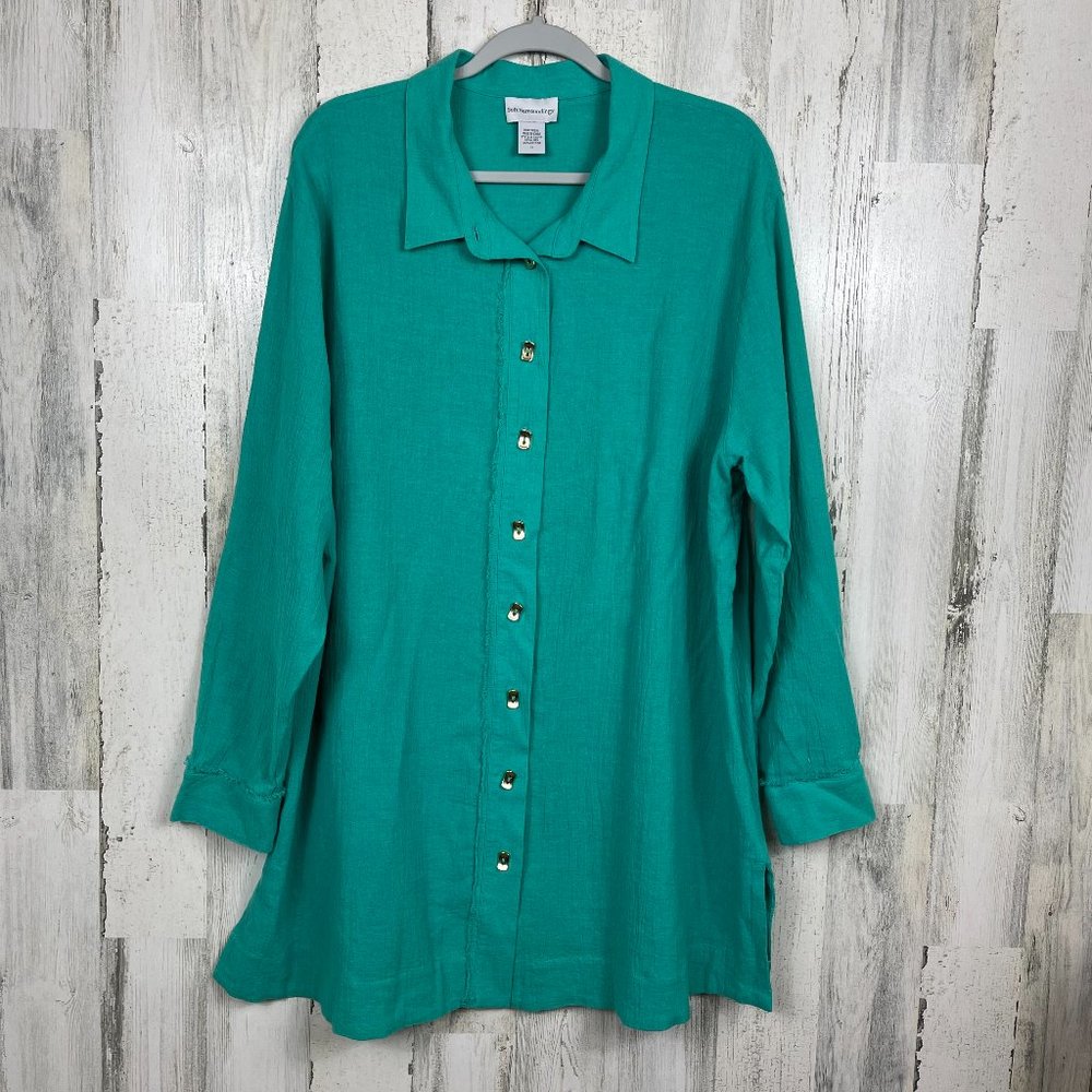 Soft Surroundings tunic cover up linen blend aqua breezy plus size 1X
